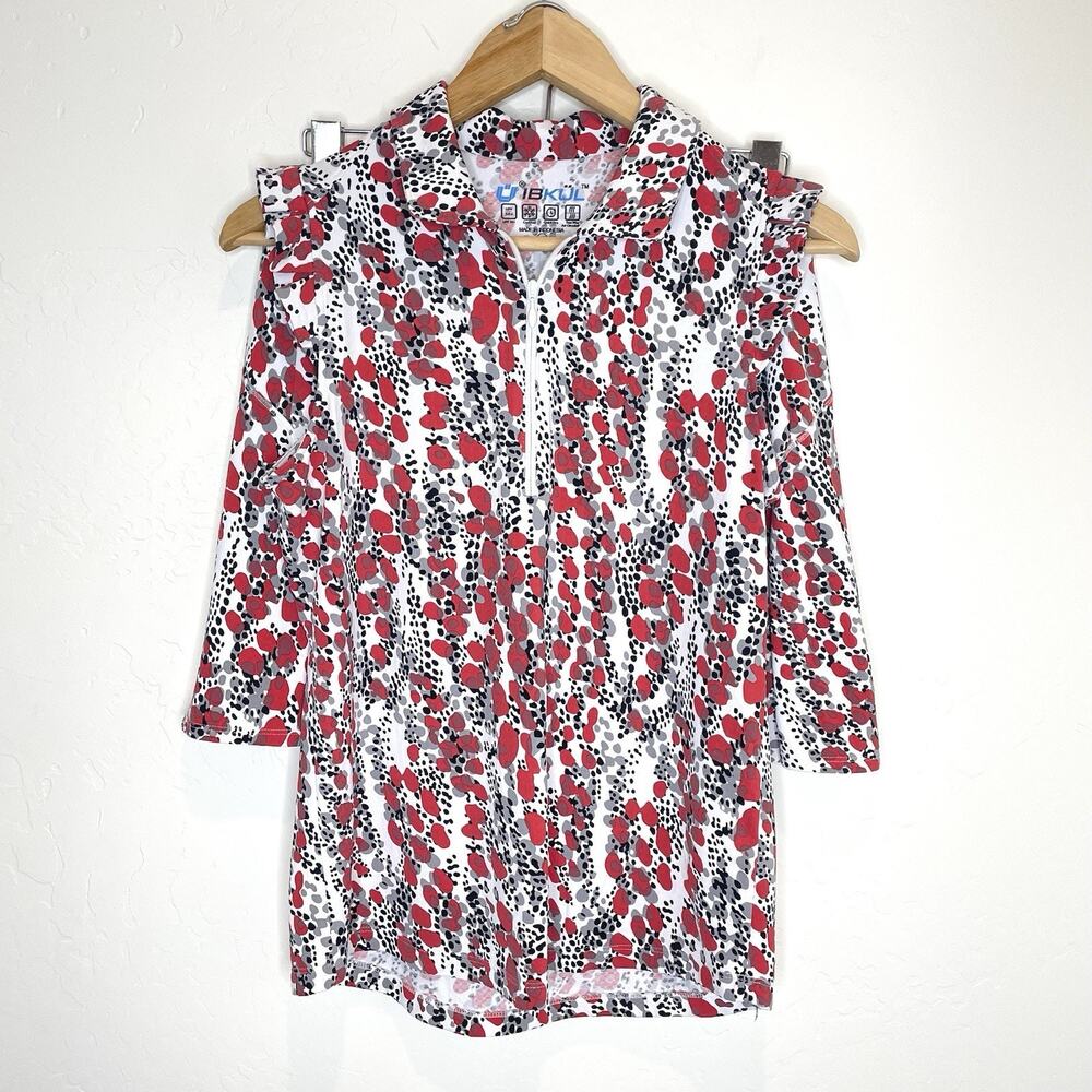 Ibkul 2 Piece Athletic Set Tank Top Skirt Womens Small Red Print Ruffle